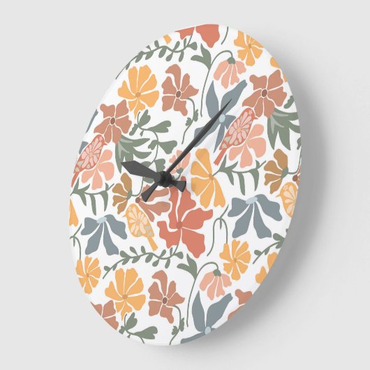 Abstrakte Blumen & Vögel Mitte Jahrhundert Moderne Große Wanduhr (Winkel)