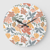 Abstrakte Blumen & Vögel Mitte Jahrhundert Moderne Große Wanduhr (Vorderseite)