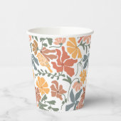 Abstrakte Blumen & Vögel Mitte Jahrhundert Moderne Pappbecher (Links)