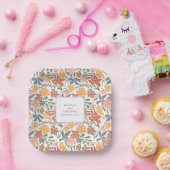 Abstrakte Blumen & Vögel Mitte Jahrhundert Moderne Pappteller (Party)