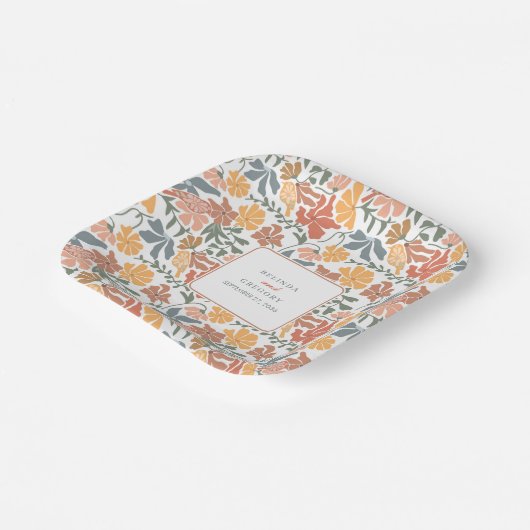 Abstrakte Blumen & Vögel Mitte Jahrhundert Moderne Pappteller (Gewinkelt)