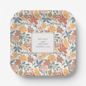 Abstrakte Blumen & Vögel Mitte Jahrhundert Moderne Pappteller (Vorderseite)