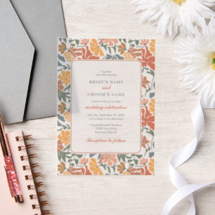 Abstrakte Blumen & Vögel Mitte Jahrhundert Moderne Pergament Einladungen