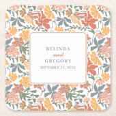 Abstrakte Blumen & Vögel Mitte Jahrhundert Moderne Rechteckiger Pappuntersetzer (Vorderseite)