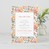 Abstrakte Blumen & Vögel Mitte Jahrhundert Moderne Save The Date (Stehend Vorderseite)