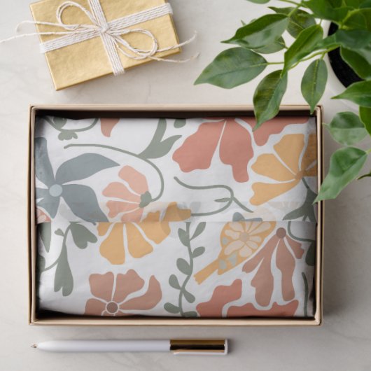 Abstrakte Blumen & Vögel Mitte Jahrhundert Moderne Seidenpapier (Geschenk)