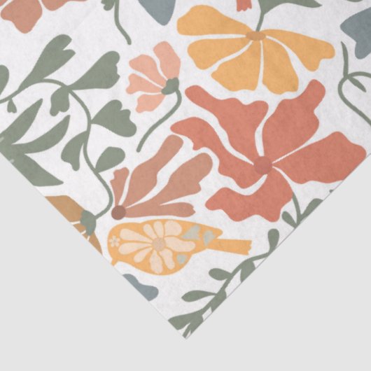 Abstrakte Blumen & Vögel Mitte Jahrhundert Moderne Seidenpapier (Ausschnitt)