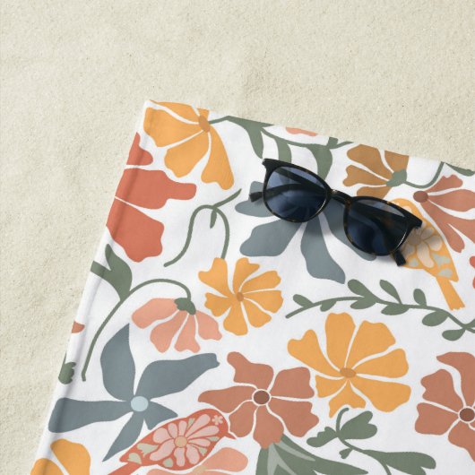 Abstrakte Blumen & Vögel Mitte Jahrhundert Moderne Strandtuch (Beispiel)