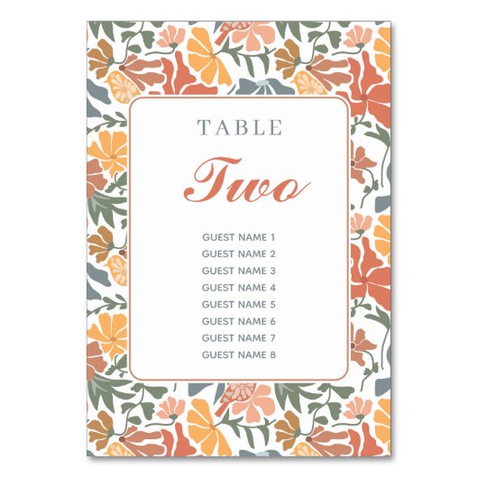 Abstrakte Blumen & Vögel Mitte Jahrhundert Moderne Tischnummer (Rückseite)