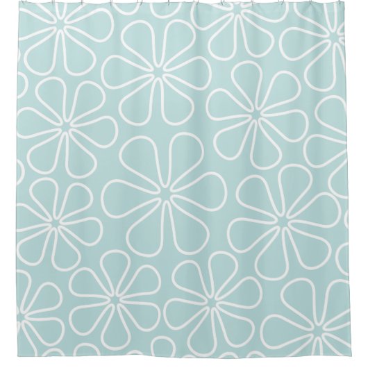 Abstrakte Blumen weiß auf Enten-Ei-Blau Duschvorhang (Vorderseite)
