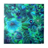 Abstrakte Blumenblauer Aquamarin-Blau-grüne Blätte Fliese (Vorderseite)