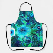 Abstrakte Blumenblauer Aquamarin-Blau-grüne Blätte Schürze (Vorderseite)
