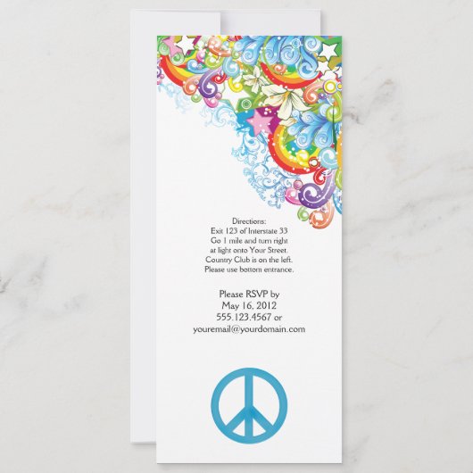 Abstrakte Blumenblauer Friedenszeichen Einladung (Rückseite)