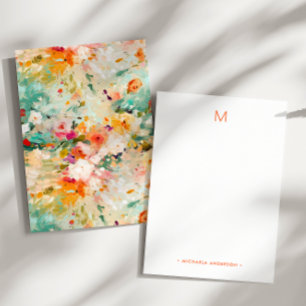 Abstrakte Blumengemälde Monogramm Name Schreibware Mitteilungskarte