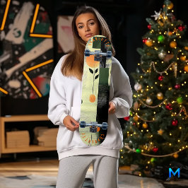 Abstrakte Blumengeometrie in Orange und Grün Skateboard