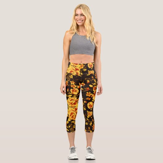 Abstrakte Blumenglastextur Capri Leggings (Vorderseite)
