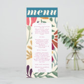 Abstrakte Blumenhochzeit in modernen Farben Menükarte (Stehend Vorderseite)