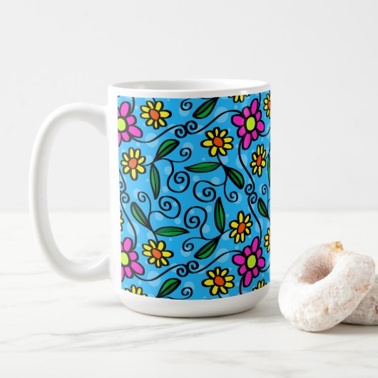 Abstrakte Blumenkaffee-Tasse Kaffeetasse (Mit Donut)