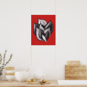 Abstrakte Blumenkunst in Rot und Schwarz Poster (Küche)