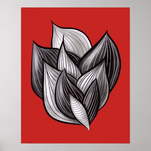 Abstrakte Blumenkunst in Rot und Schwarz Poster (Vorne)