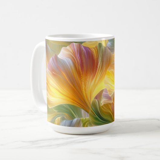 Abstrakte Blumenkunst mit gelben Blütenblättern Kaffeetasse (Vorderseite Links)