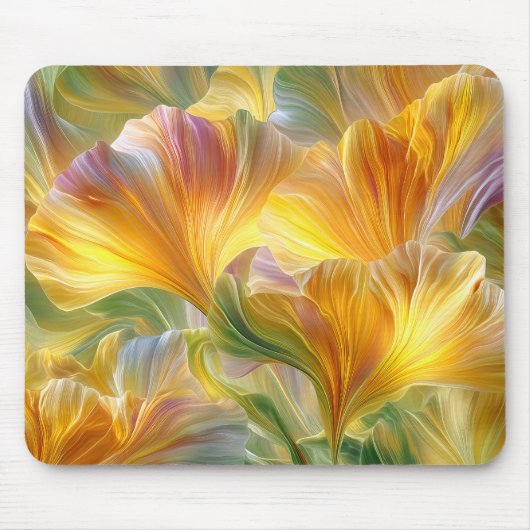 Abstrakte Blumenkunst mit gelben Blütenblättern Mousepad (Vorne)