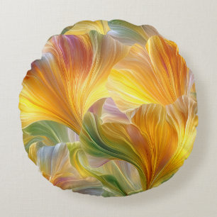 Abstrakte Blumenkunst mit gelben Blütenblättern Rundes Kissen