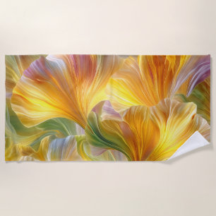 Abstrakte Blumenkunst mit gelben Blütenblättern Strandtuch