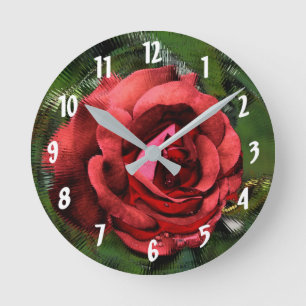 Abstrakte Blumenkunst rote Rose Runde Wanduhr