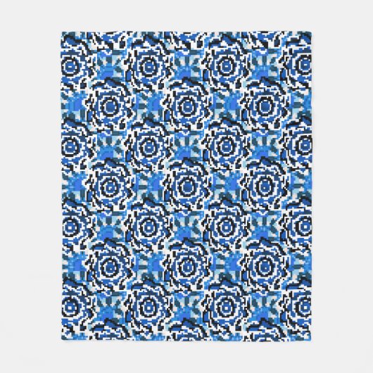 Abstrakte Blumenmode, blau, schwarz und beige Fleecedecke (Vorderseite)
