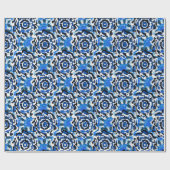 Abstrakte Blumenmode, blau, schwarz und beige Geschenkpapier (Flach)