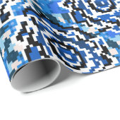 Abstrakte Blumenmode, blau, schwarz und beige Geschenkpapier (Rolleneckpunkt)