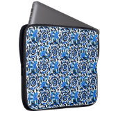 Abstrakte Blumenmode, blau, schwarz und beige Laptopschutzhülle (Vorne Rechts)