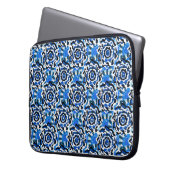 Abstrakte Blumenmode, blau, schwarz und beige Laptopschutzhülle (Vorderseite Links)