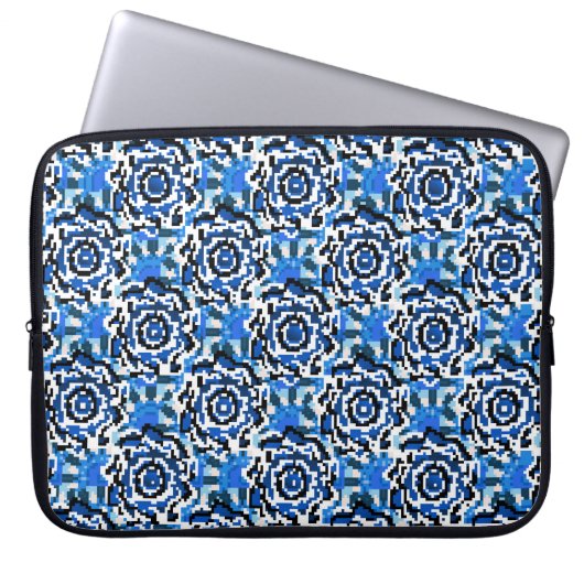 Abstrakte Blumenmode, blau, schwarz und beige Laptopschutzhülle (Vorderseite)
