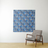 Abstrakte Blumenmode, blau, schwarz und beige Wandteppich (Beispiel (Horizontal))