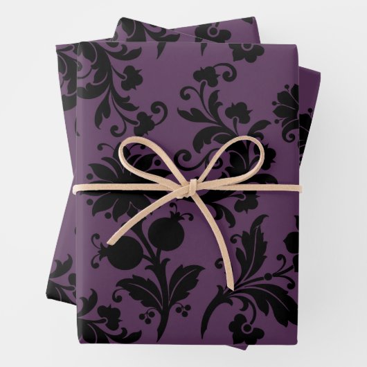 Abstrakte Blumenmuster auf Lila Geschenkpapier Set (Beispiel)