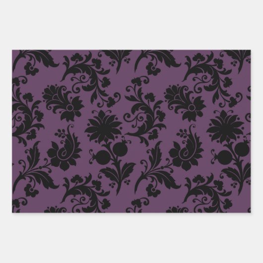 Abstrakte Blumenmuster auf Lila Geschenkpapier Set (Vorderseite)