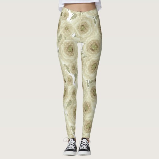 Abstrakte Blumenmuster-Blume Rose beigefarbenes Fa Leggings (Vorderseite)