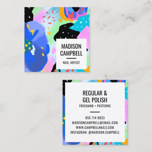 Abstrakte Blumennagel-Salon Pinselstriche Kunst Quadratische Visitenkarte (Vorne/Hinten)