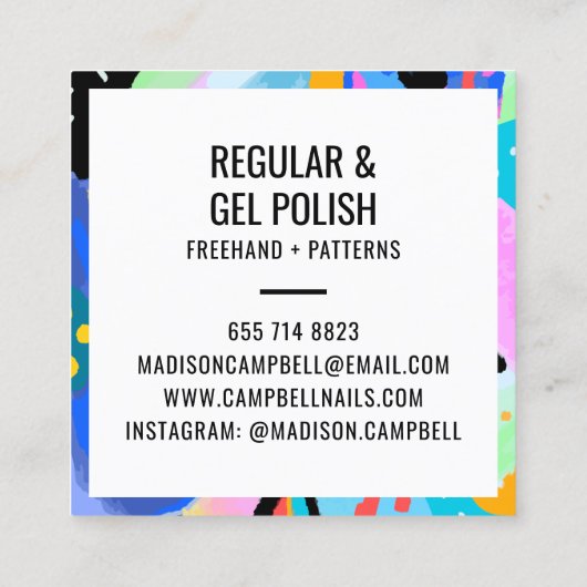 Abstrakte Blumennagel-Salon Pinselstriche Kunst Quadratische Visitenkarte (Rückseite)