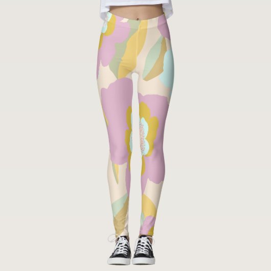 Abstrakte Blumenpastel Lilac Muster Leggings (Vorderseite)