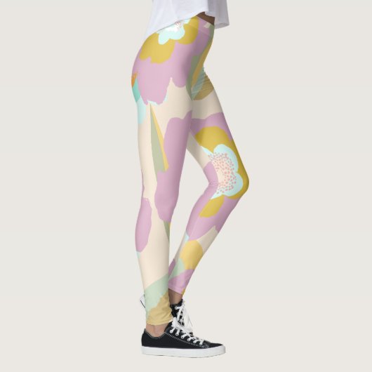 Abstrakte Blumenpastel Lilac Muster Leggings (Rechts)