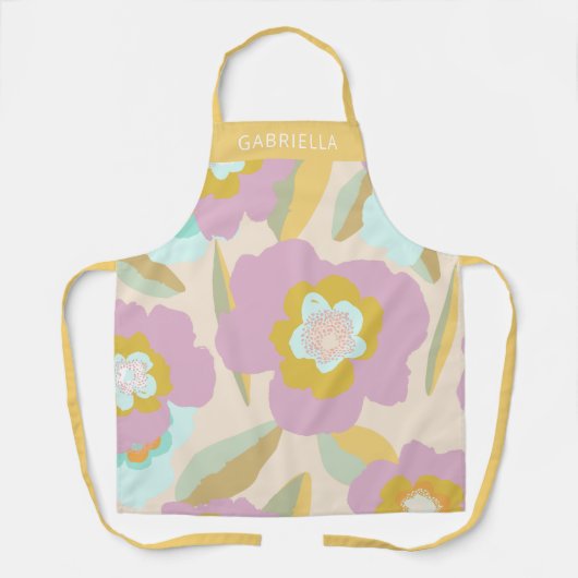 Abstrakte Blumenpastel Lilac Muster Personalisiert Schürze (Vorderseite)