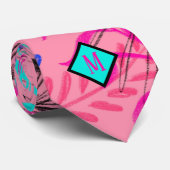 Abstrakte Blumenpasten Monogramm Necktie Krawatte (Gerollt)