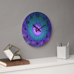 Abstrakte Blumenpracht Bunte Fraktal-Kunst Blume Große Wanduhr
