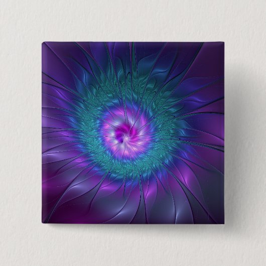 Abstrakte Blumenpracht, farbenfrohe fraktale Kunst Button (Vorderseite)