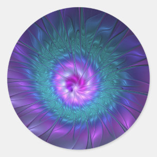 Abstrakte Blumenpracht, farbenfrohe fraktale Kunst Runder Aufkleber