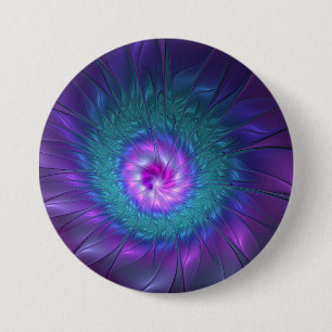 Abstrakte Blumenpracht Farbige Fraktalkunst-Blume Button