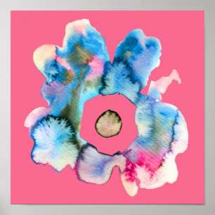 Abstrakte, blumenrosa Aquarellfarbe Poster